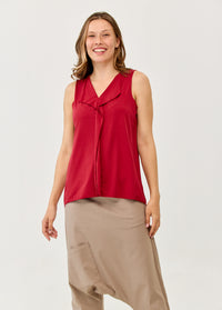 Burgundy V-neck tank top with a pleat - 00