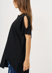 Black Asymmetrical Sleeve Open Shirt