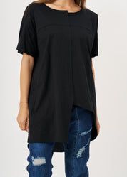 Black Asymmetrical Sleeve Open Shirt