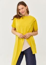 Mustard short sleeve tunic with diagonal cut