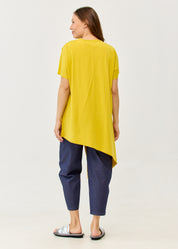 Mustard short sleeve tunic with diagonal cut