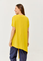Mustard short sleeve tunic with diagonal cut