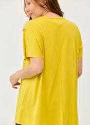 Mustard short sleeve tunic with diagonal cut
