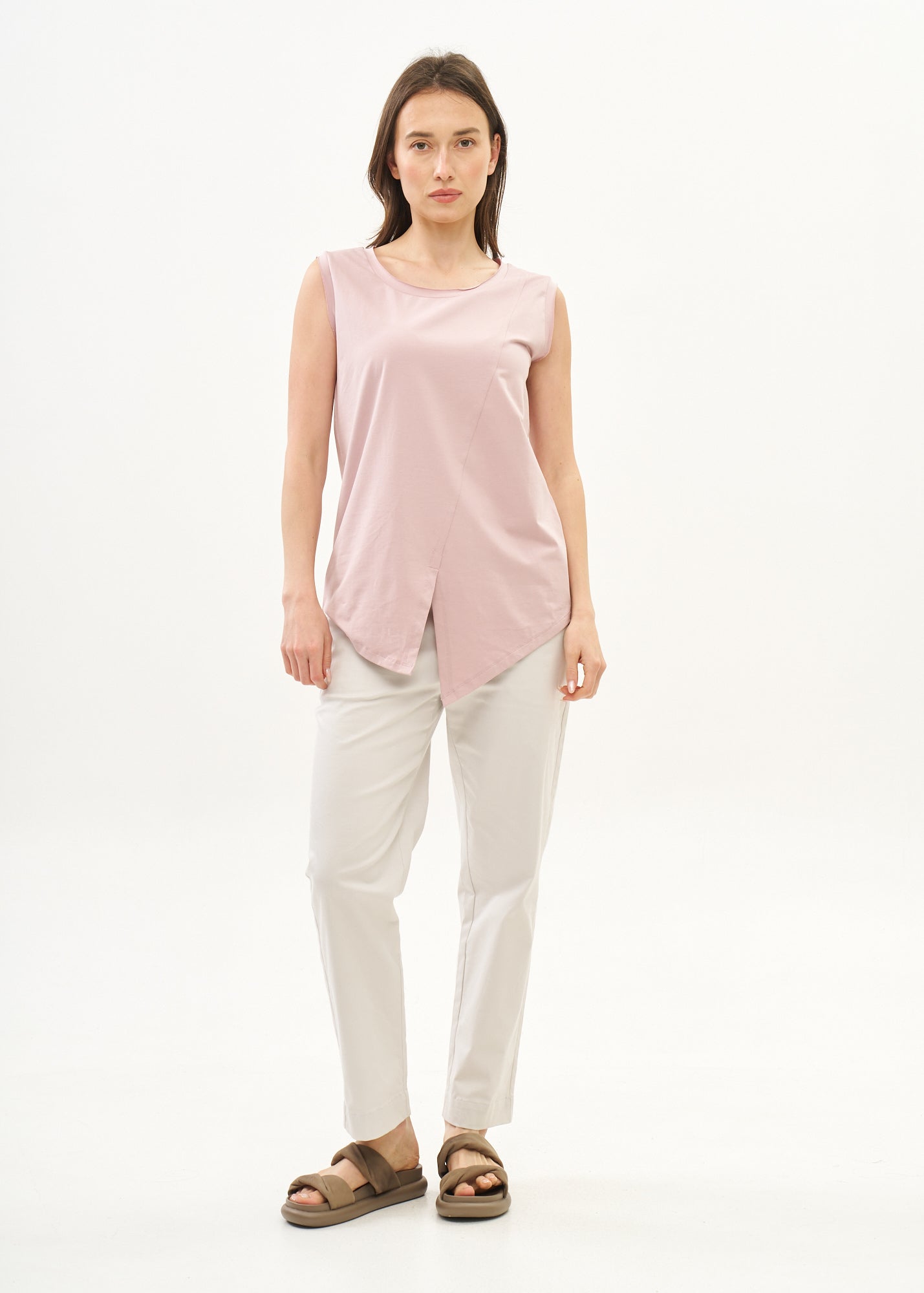 Pink lace stitched diagonal top
