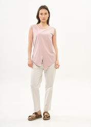 Pink lace stitched diagonal top