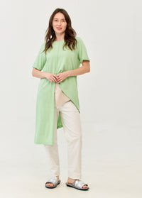 Light green short sleeve tunic short in the front - 00