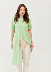 Light green short sleeve tunic short in the front