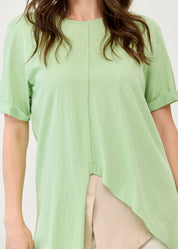 Light green short sleeve tunic short in the front