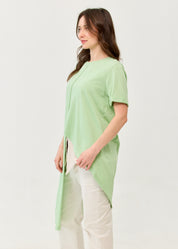 Light green short sleeve tunic short in the front