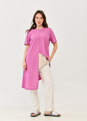 Short-sleeved tunic, shorter at the front, purple