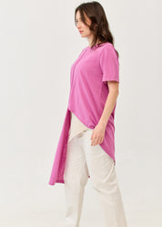 Short-sleeved tunic, shorter at the front, purple