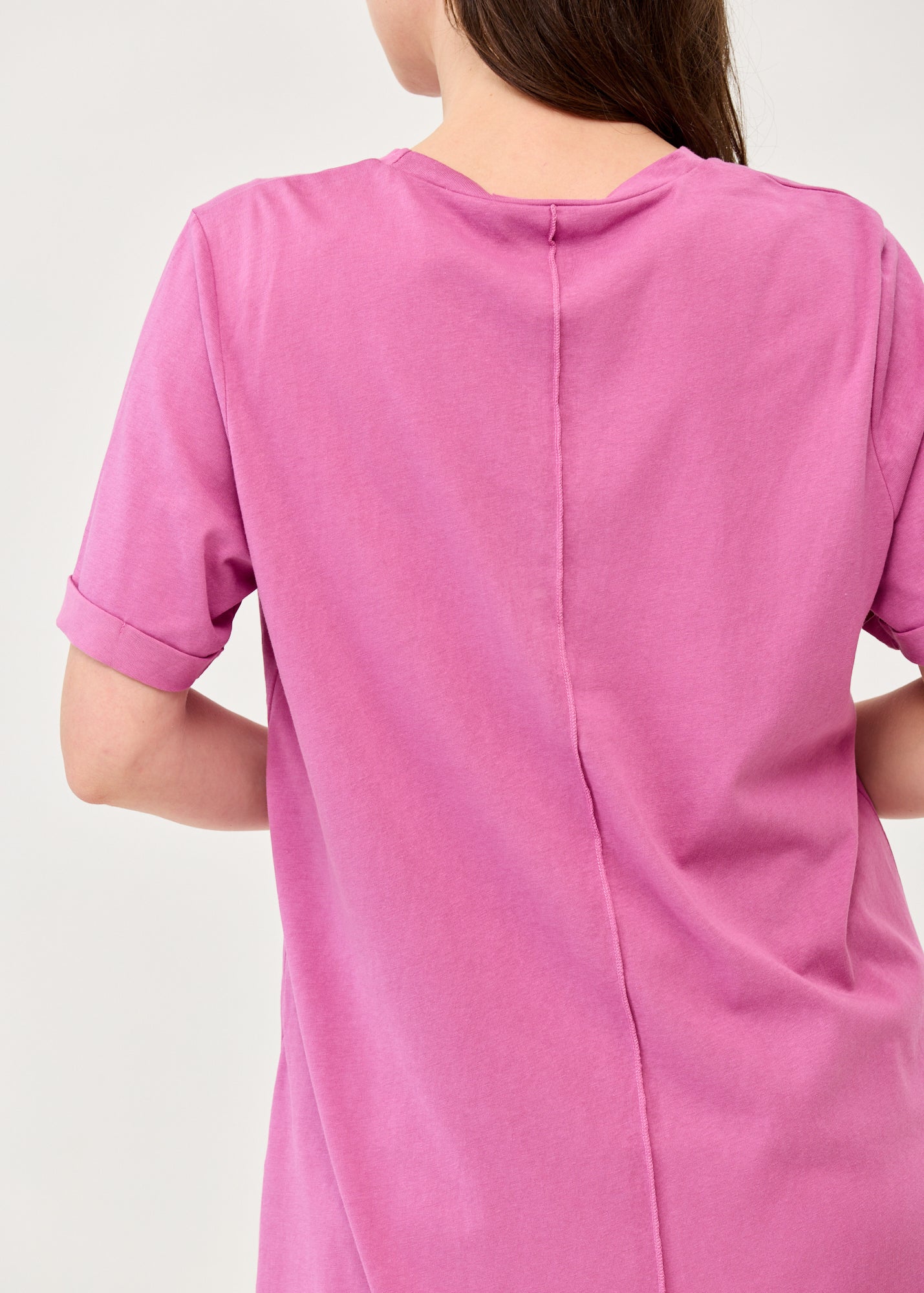 Short-sleeved tunic, shorter at the front, purple