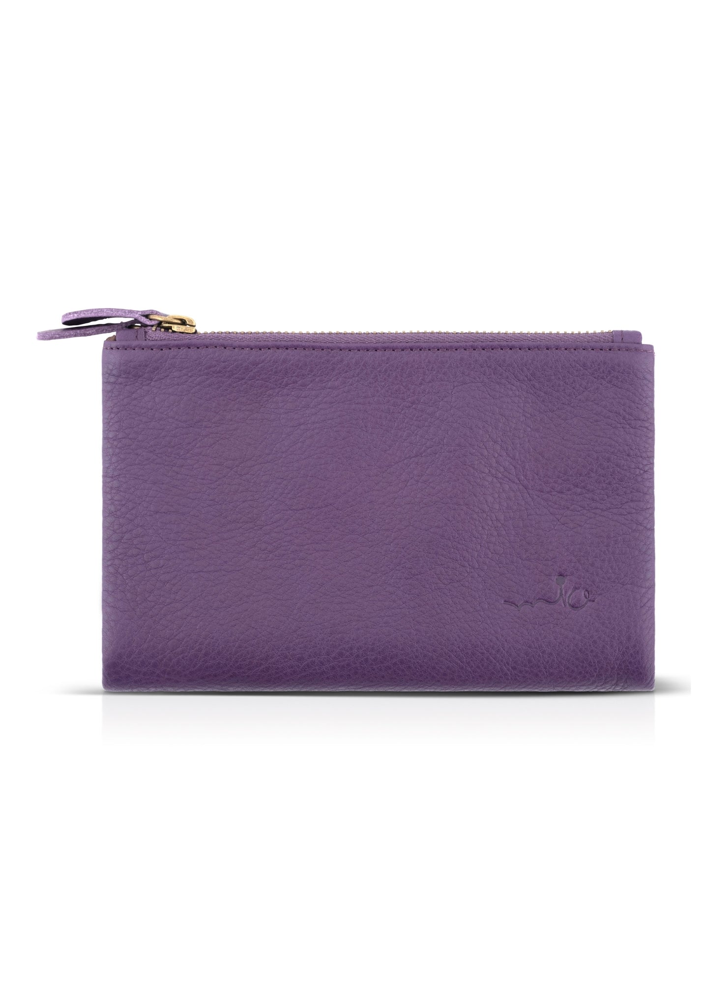 Leather wallet external zippers + purple magnet