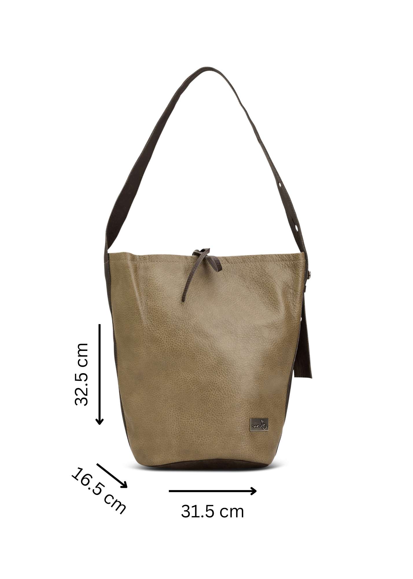 Leather strap bucket bag with stone button