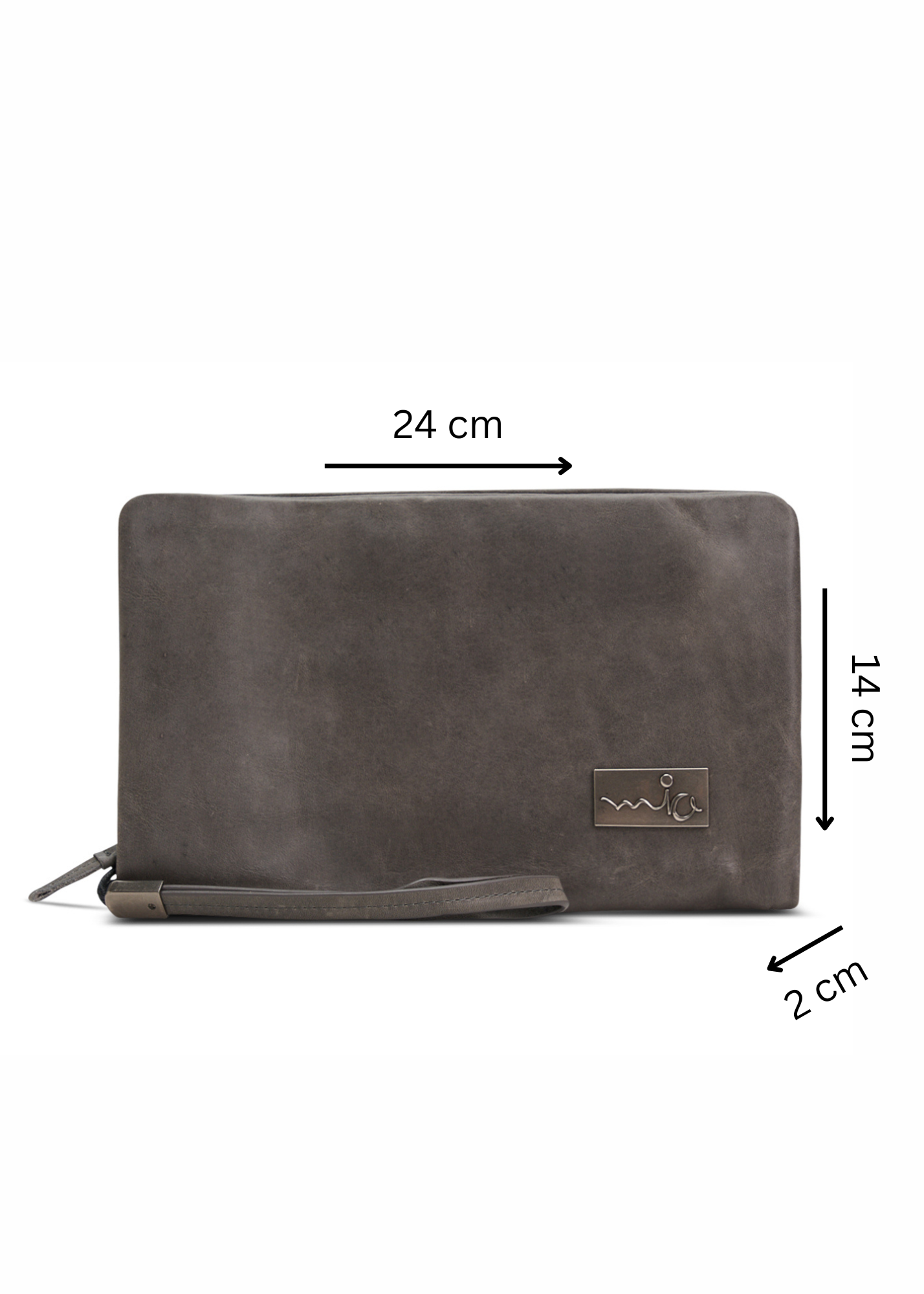 Folded leather wallet for 2 with gray external zipper