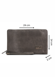 Folded leather wallet for 2 with gray external zipper