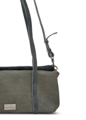 Rectangular leather evening bag in gray color combination