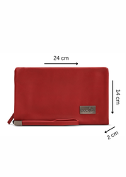 Folded leather wallet for 2 with a red external zipper