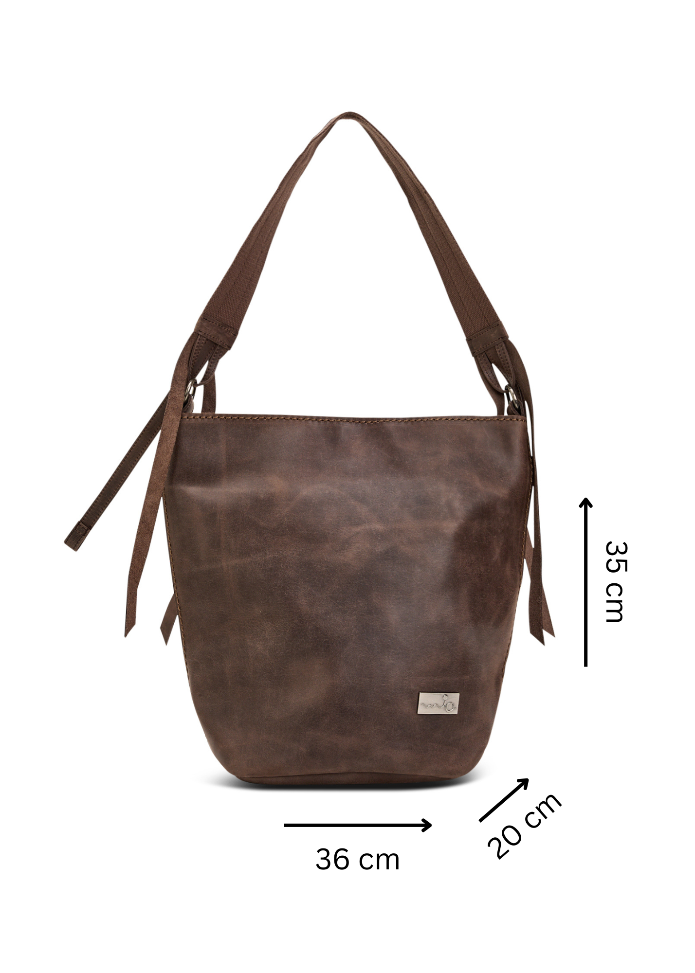 Leather and canvas bucket bag with adjustable strap, brown