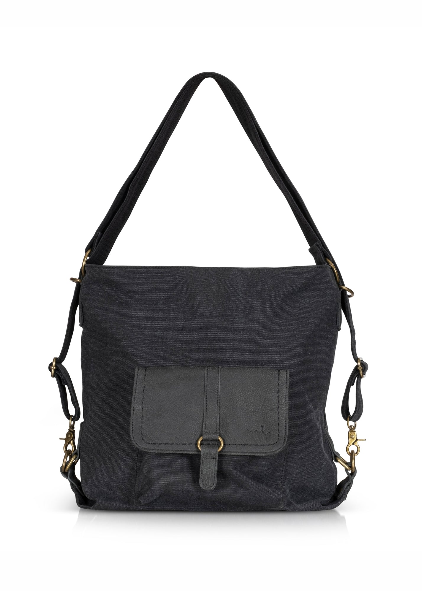 Black canvas and leather backpack