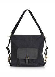 Black canvas and leather backpack