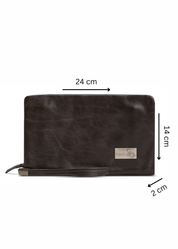 Folded leather wallet for 2 with dark brown outer zipper