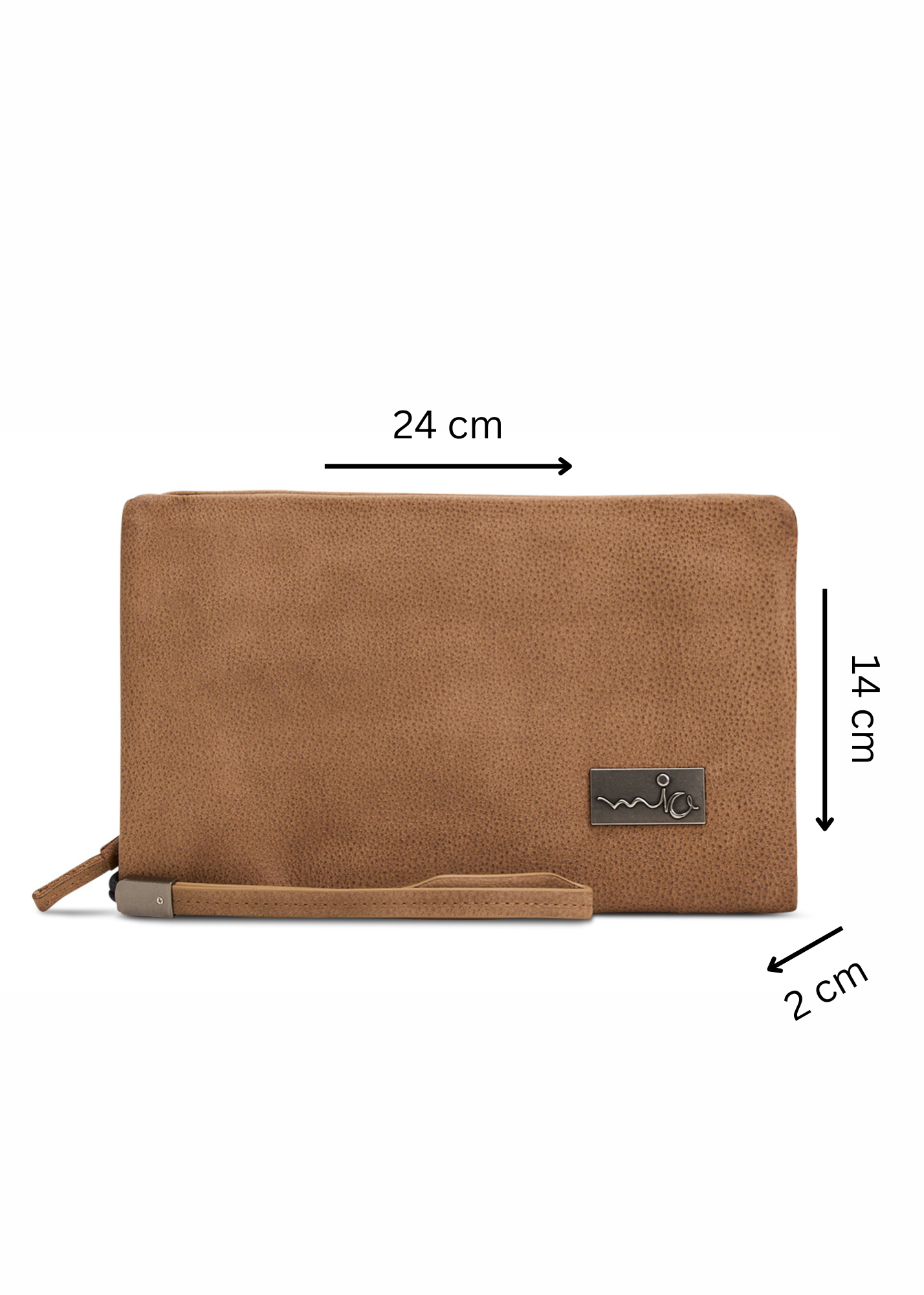 Folded leather wallet for 2 with brown external zipper