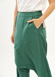 Green trousers with pleats, color combination, fold at the hem