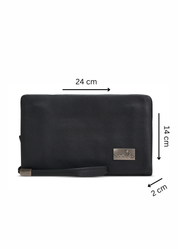 Folded leather wallet for 2 with black external zipper