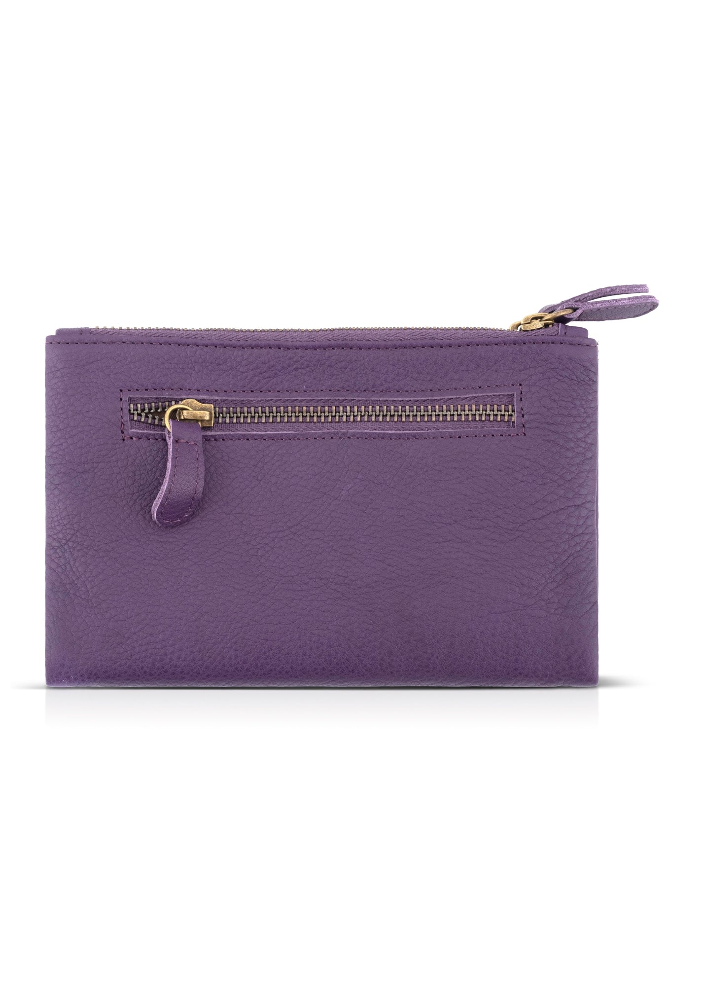 Leather wallet external zippers + purple magnet