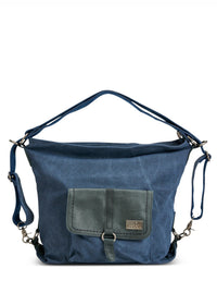 Dark blue canvas and leather backpack - 99