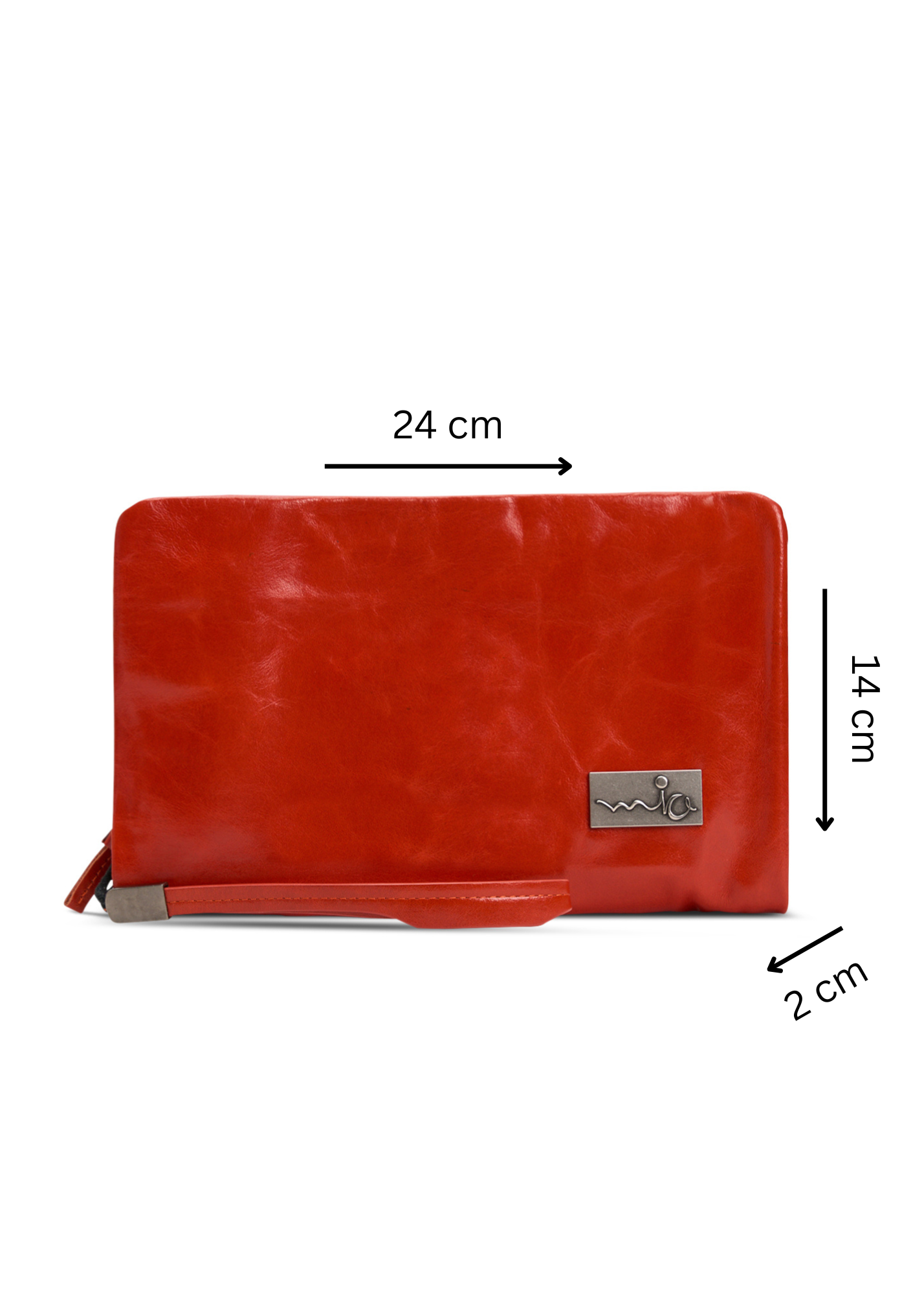 Bi-fold leather wallet with orange exterior zipper