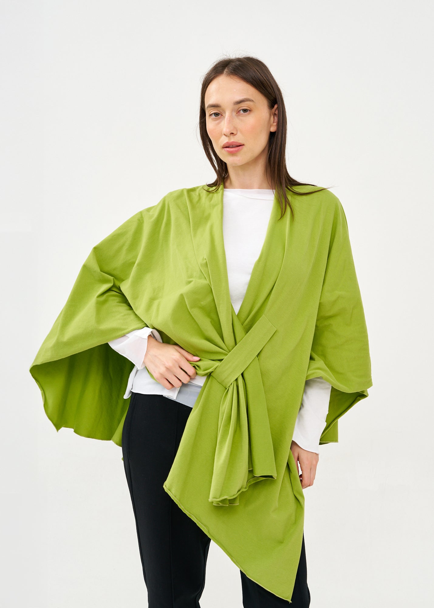 Green cape with diagonal closure
