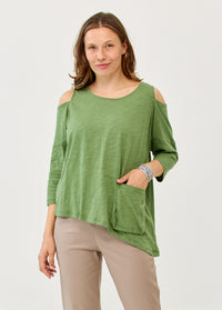 Short-sleeved shirt with shoulder opening and green pocket - 99