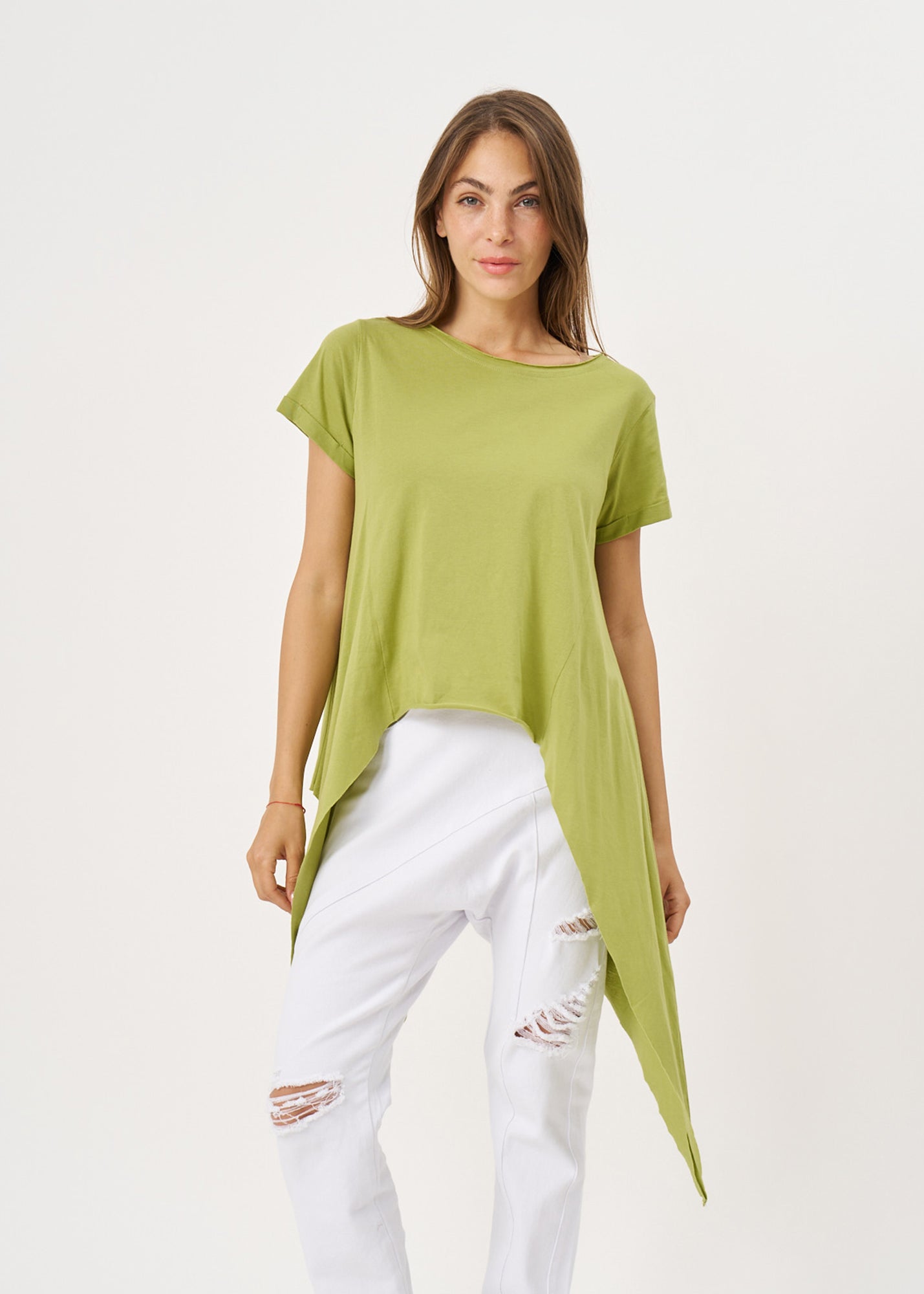 Green short sleeve shirt with long sides