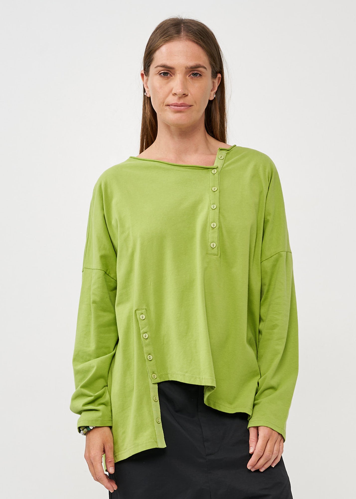 Green two-button long-sleeved shirt