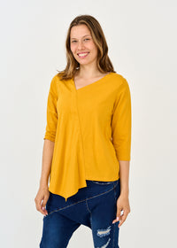 Shirt 3/4 sleeve key asymmetric mustard triangle ending - 00