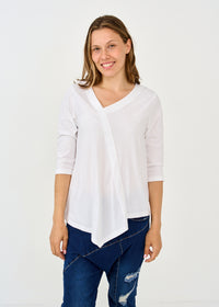 Shirt 3/4 sleeve key asymmetric triangle ending white - 00