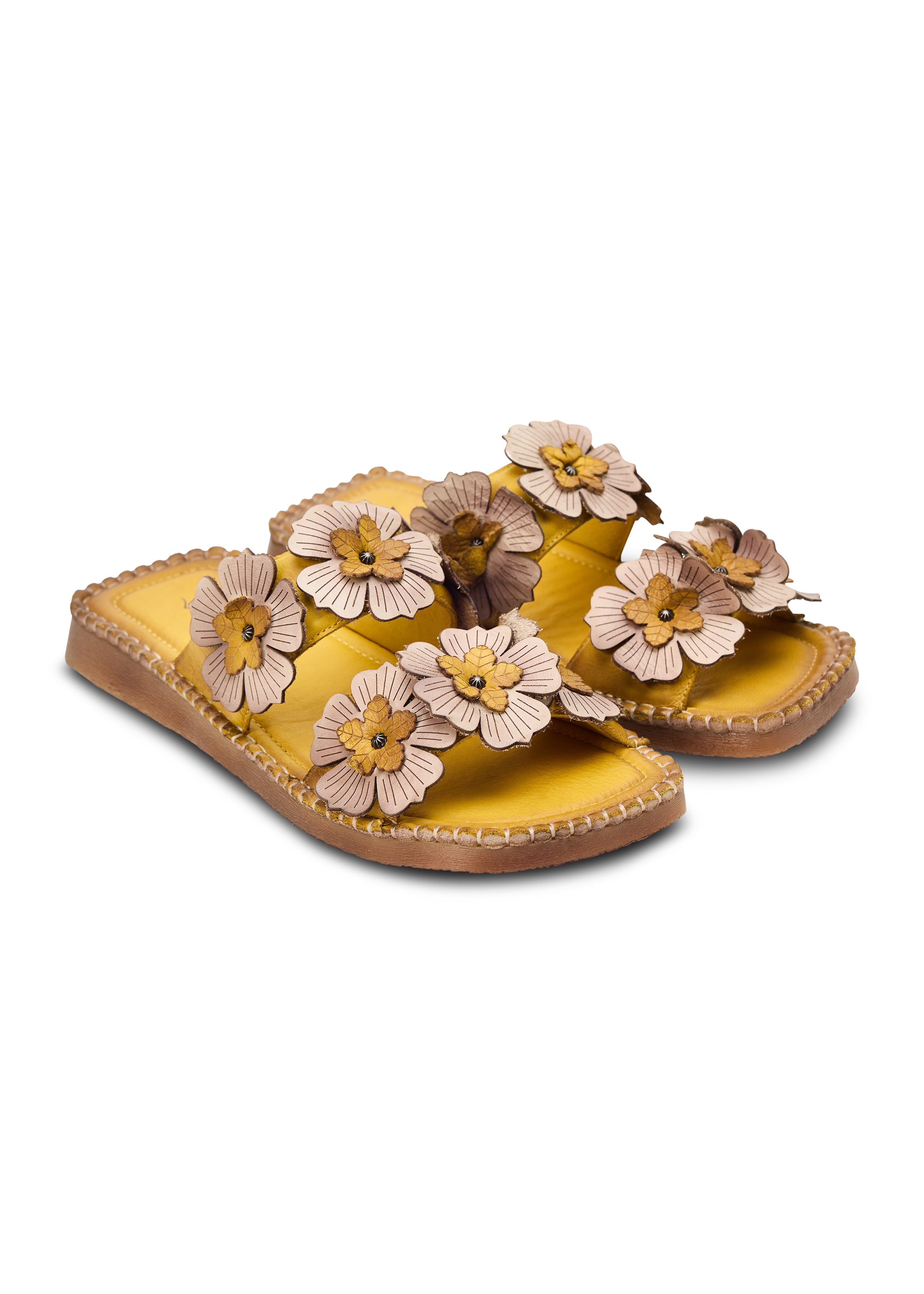 Women's Two-Strap Flip-Flops with Large Yellow Flowers