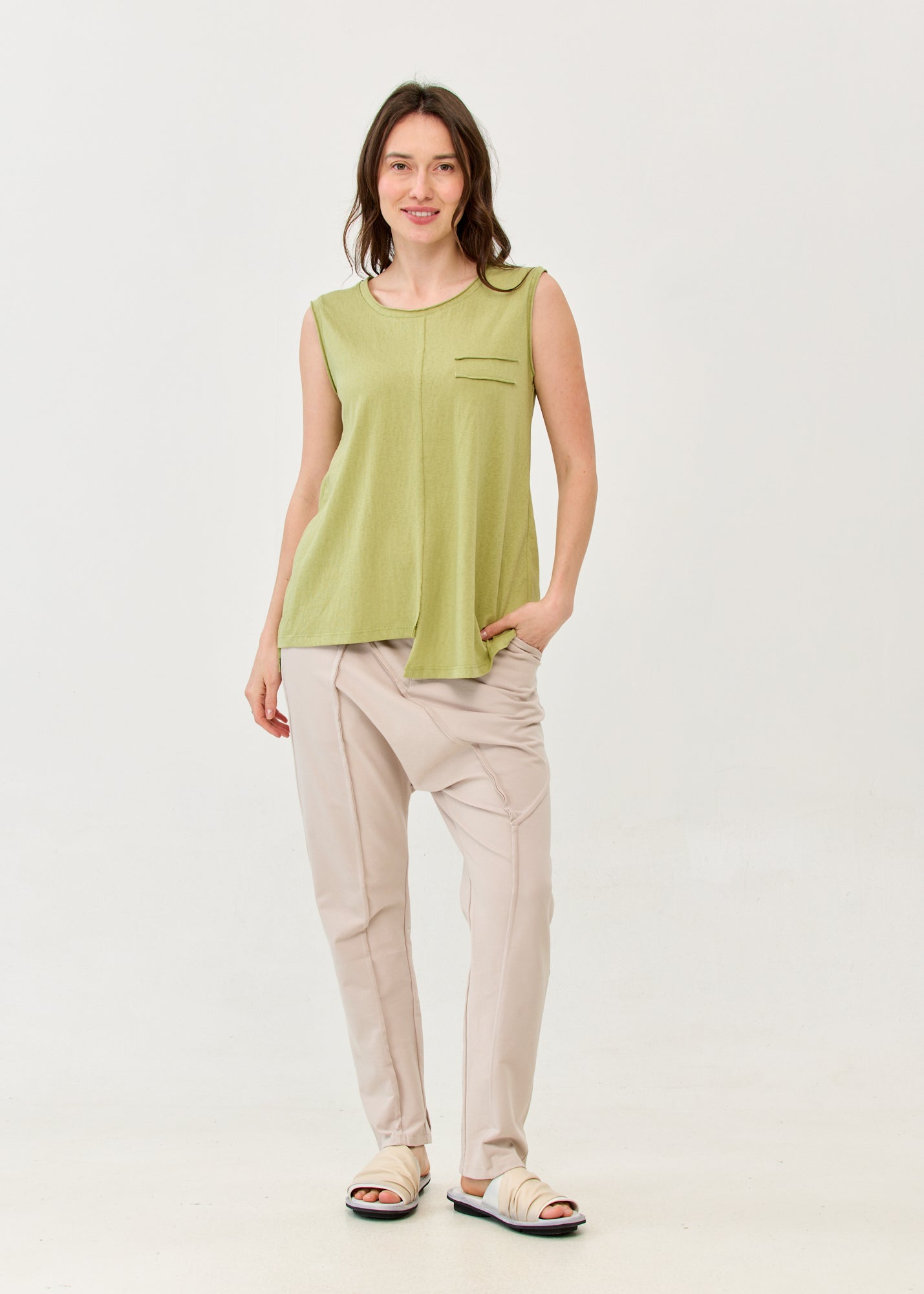 Green Slub Pocket-Like Tank Top