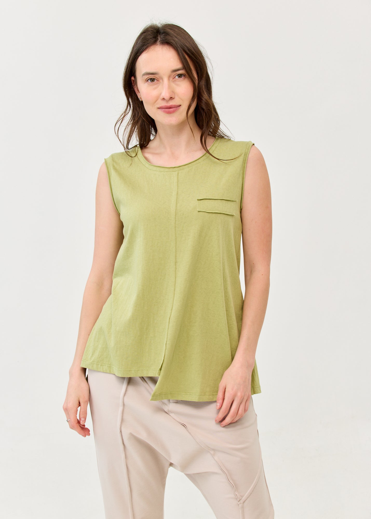 Green Slub Pocket-Like Tank Top