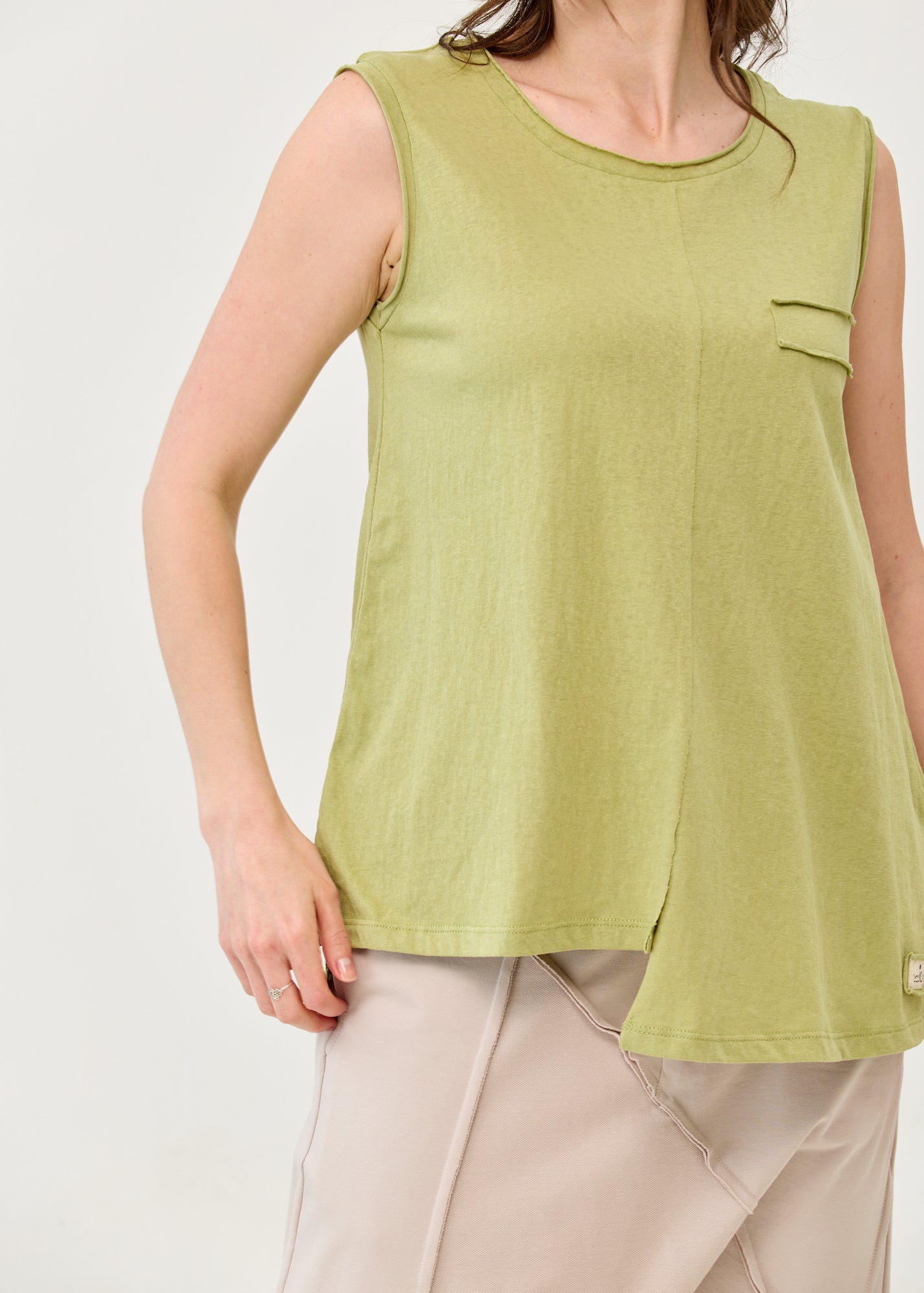 Green Slub Pocket-Like Tank Top