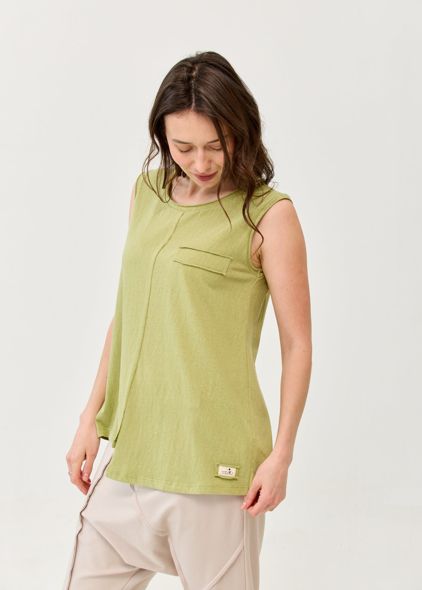Green Slub Pocket-Like Tank Top