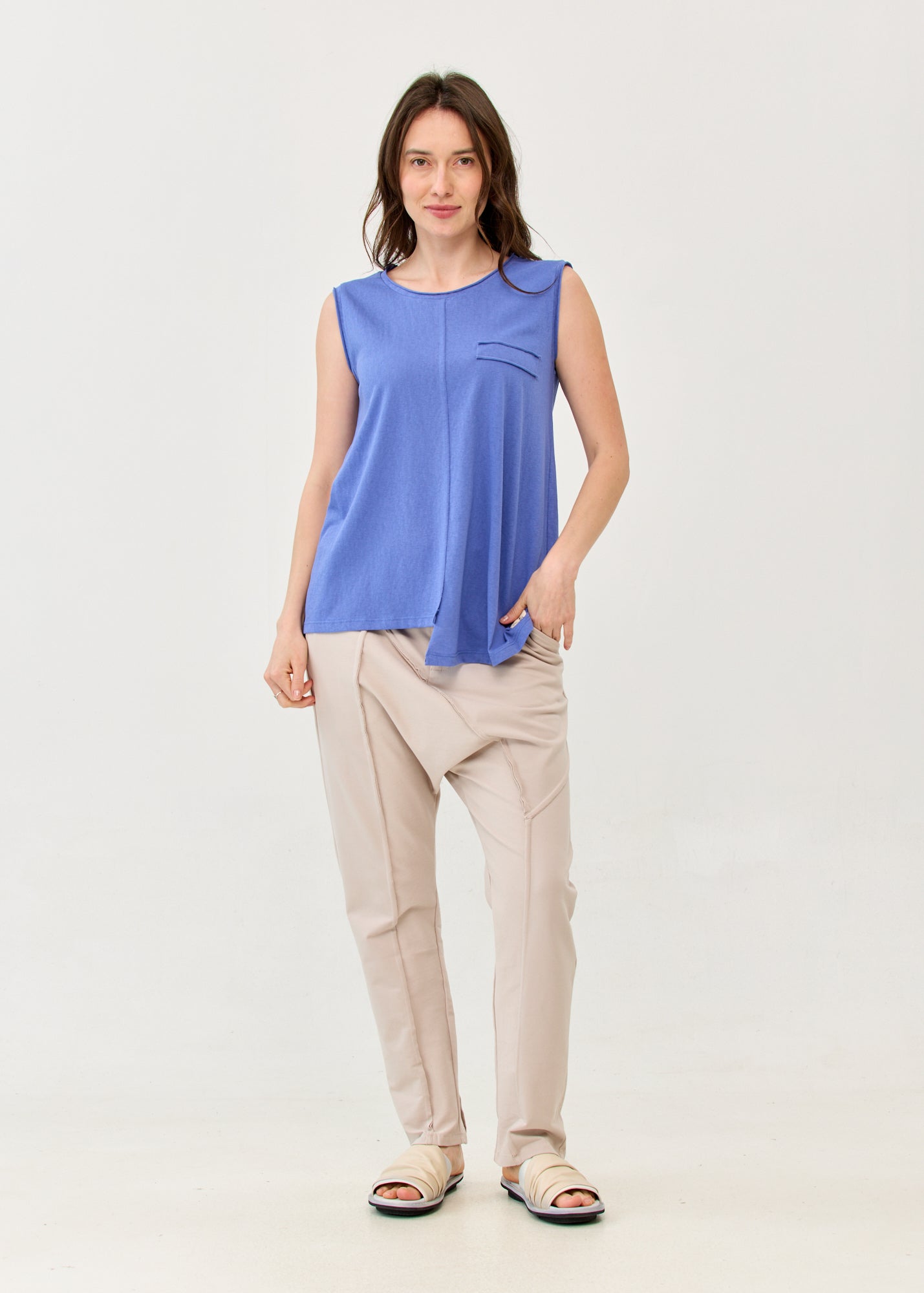 Blue Slub Mock Pocket Tank Top