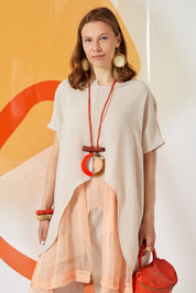 Half horn half resin necklace painted orange