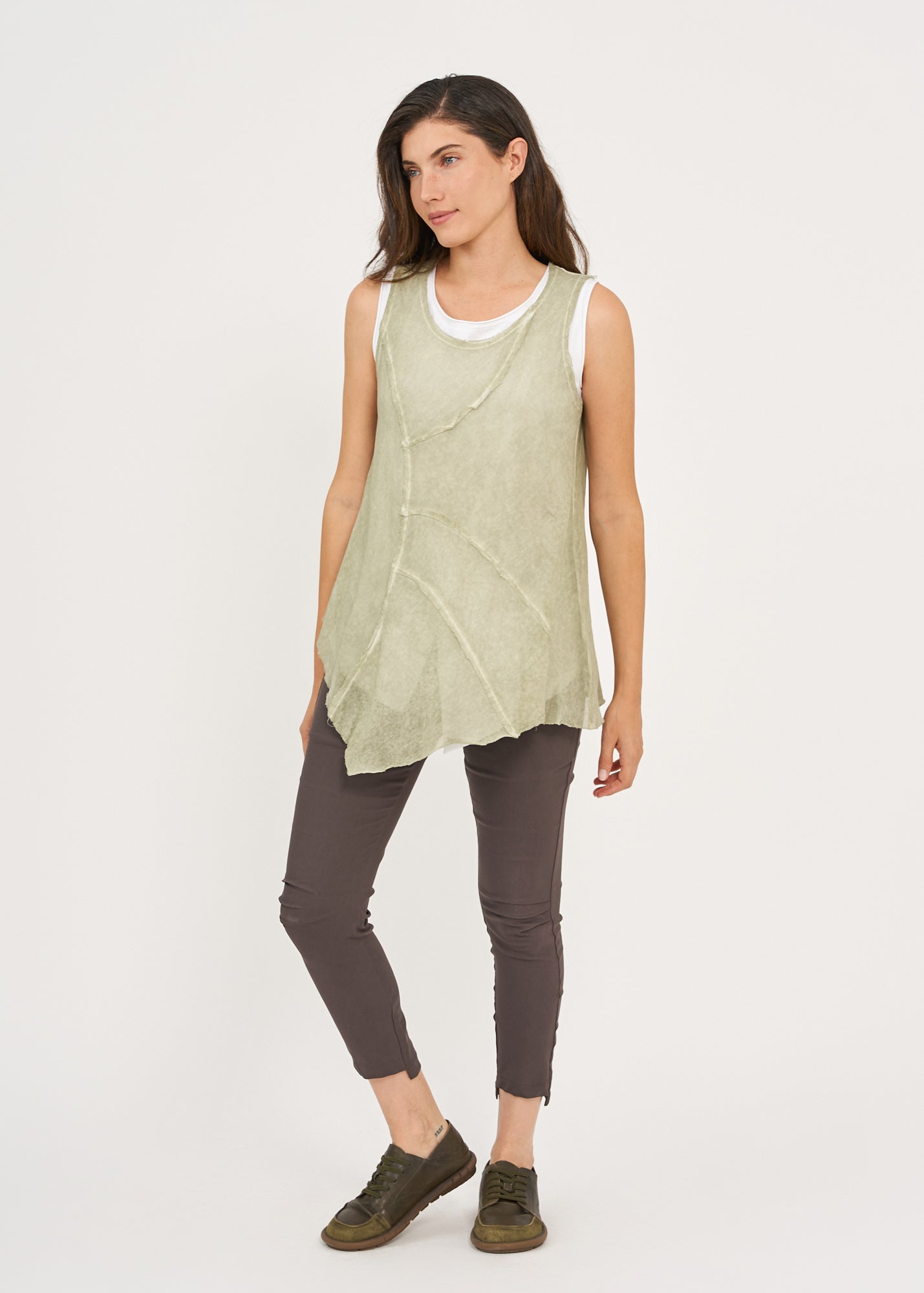 Wash mesh tank top with green tip extension Wash