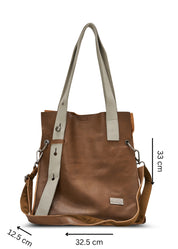 Leather bag with a straight strap, brown color combination