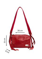 Rectangular leather bag with adjustable strap, red