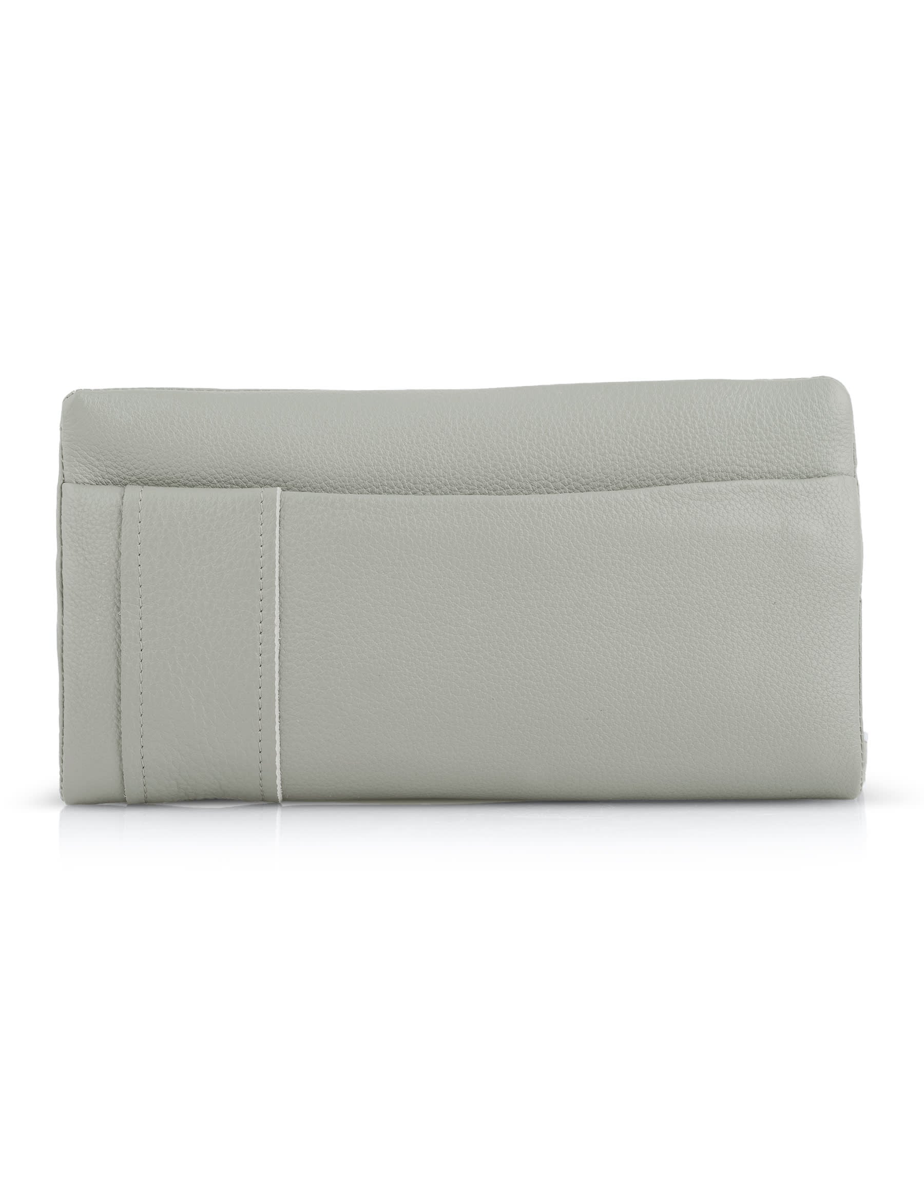 Rectangular wallet with a sewn-on outer gray embossed strap