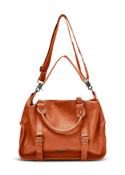 Side leather bag with a combination of brown straps